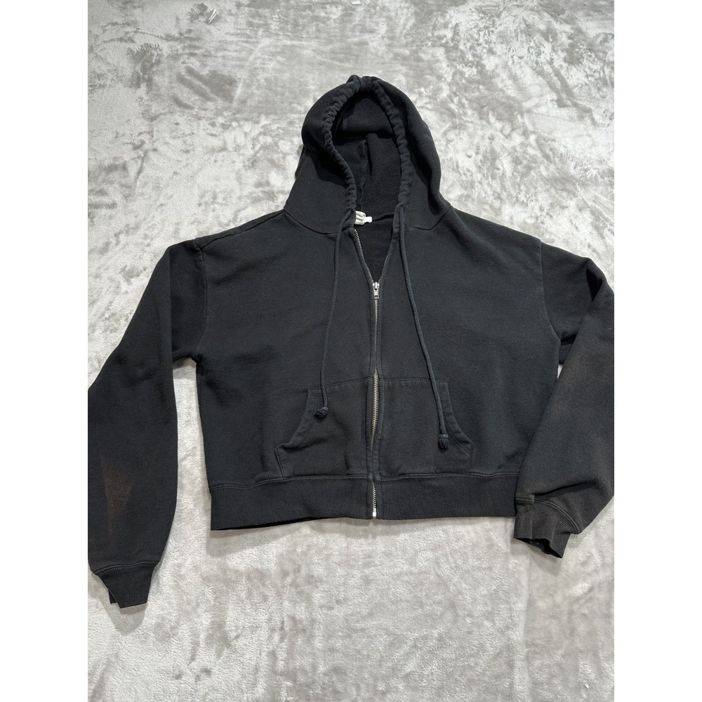 Full Tilt Cropped Sweatshirt Womens Size Medium Black Full Zip Hooded Fleece EUC
